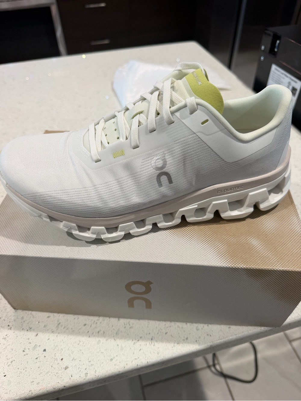 On Running White with Light Green Accent Men's Athletic Running Shoes